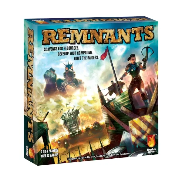 Remnants box front showing survivors defending a wasteland compound from raiders.