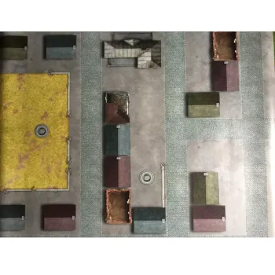 Caen urban game mat for TANKS with streets, buildings and city blocks.