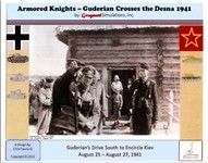 Box cover of Armored Knights: Guderian Crosses the Desna 1941, with German officers and tank icons.