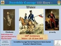 Incredible Courage 100 Days: Wavre Expansion Box cover of Incredible Courage 100 Days: Wavre, with Thielemann, Grouchy, and cavalry artwork.