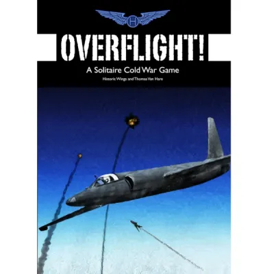 Overflight! solitaire Cold War reconnaissance game cover with U-2 spy plane under missile attack.