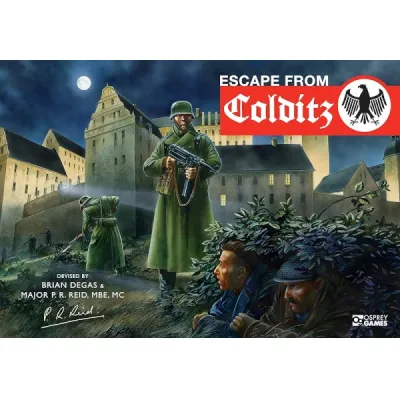 Escape from Colditz cover with Allied prisoners hiding near Colditz Castle under German guard.