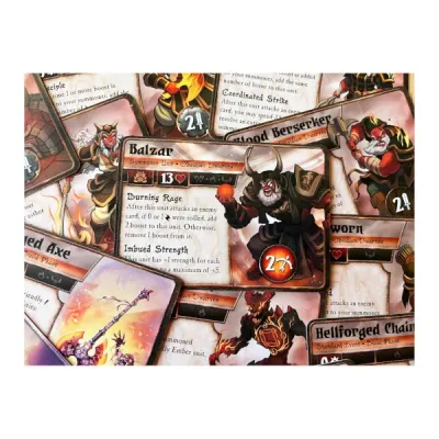 Summoner Wars Obsidian Dwarves cards featuring Balzar and faction abilities.