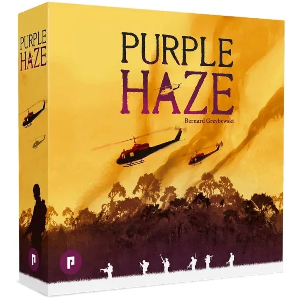 Purple Haze core game box cover with helicopters over a yellow Vietnam jungle landscape.