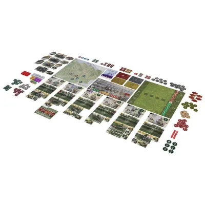 Purple Haze core game components with cards, boards, tokens, dice, and player aids.