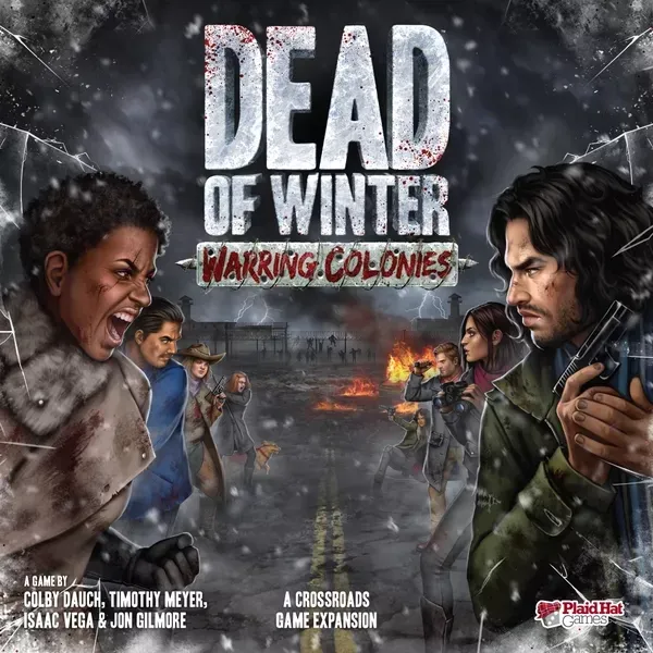 Dead of Winter: Warring Colonies expansion box front with rival survivor groups.