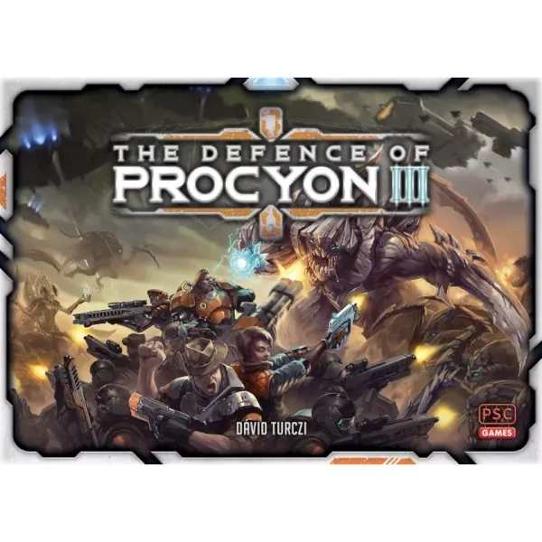 The Defence of Procyon III sci-fi wargame cover with human soldiers battling alien forces.
