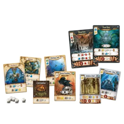 Res Arcana Perlae Imperii card examples showing new mages, artifacts, monuments, places of power, and pearl tokens.