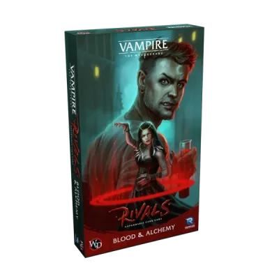 Vampire The Masquerade Rivals Blood &amp; Alchemy box front showing Tremere and Thin-blood vampire characters.