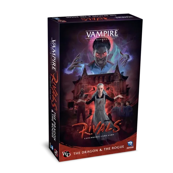 The Dragon &amp; The Rogue expansion box for Vampire: The Masquerade – Rivals with vampire clan artwork.