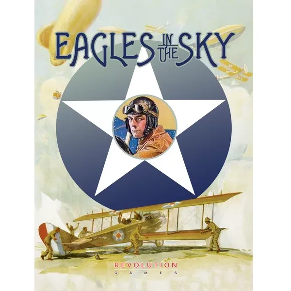 Eagles in the Sky World War I air combat game cover with biplane and pilot artwork.
