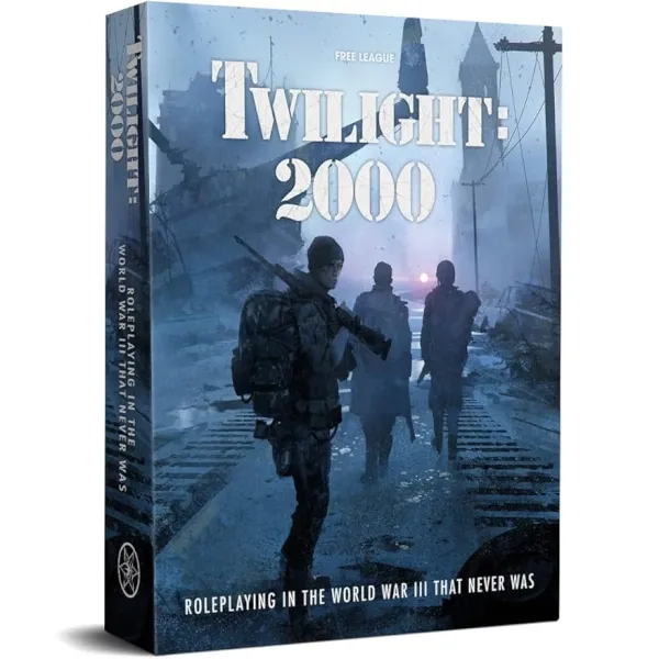 Twilight: 2000 Core Box RPG with soldiers walking through a ruined post-war city.