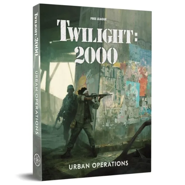 Twilight: 2000 – Urban Operations expansion box with armed survivors moving through a ruined city.