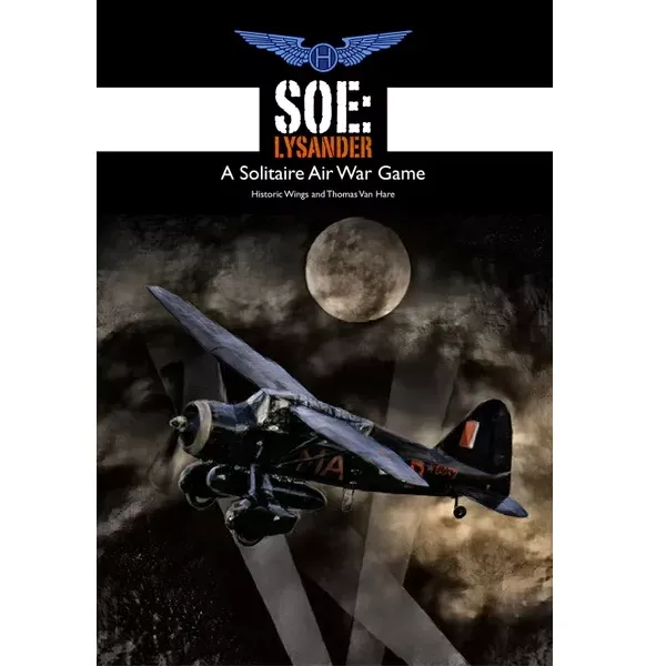 SOE: Lysander solitaire air war game cover with RAF Lysander flying by moonlight.