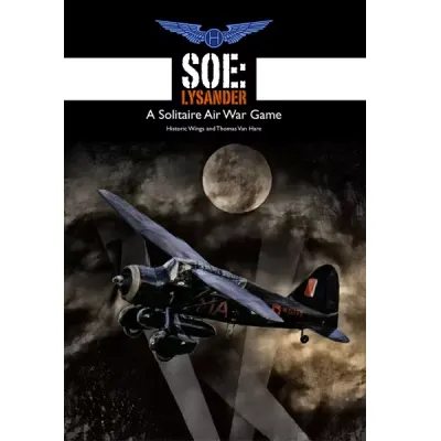 SOE: Lysander solitaire air war game cover with RAF Lysander flying by moonlight.