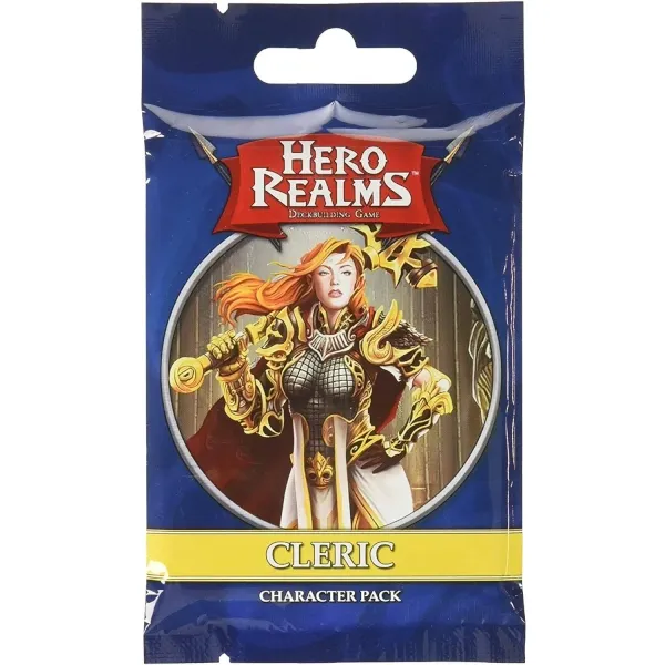Hero Realms Cleric Character Pack with an armored priestess holding a glowing staff.