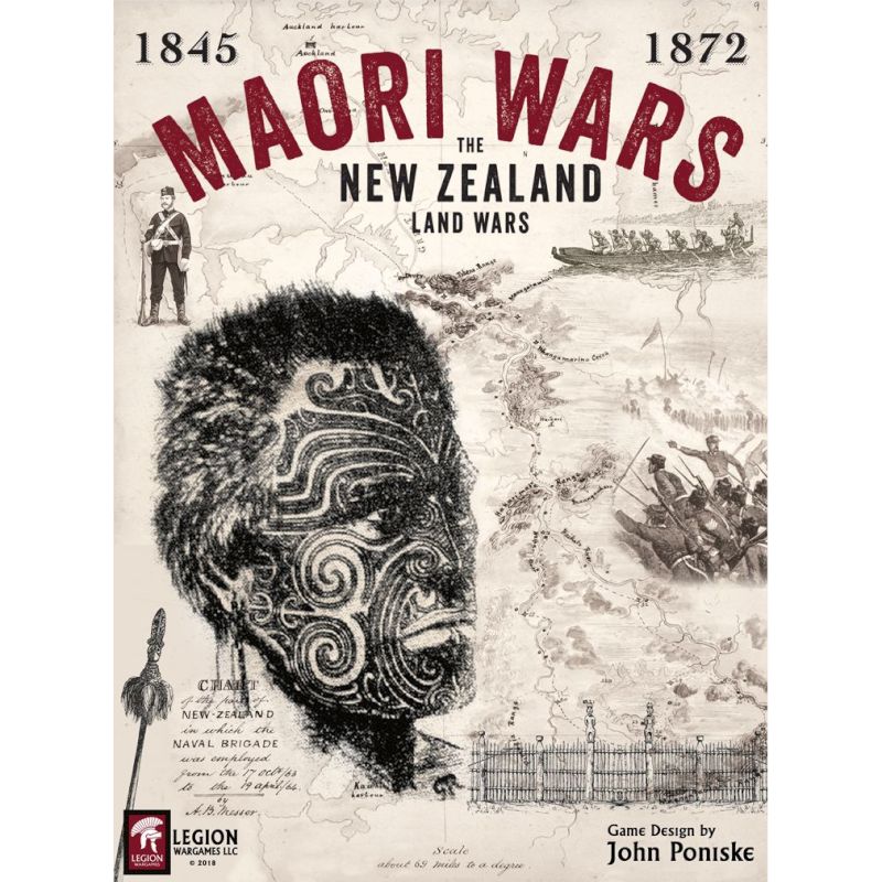 Maori Wars cover showing Māori portrait artwork, New Zealand map details, and Land Wars imagery.