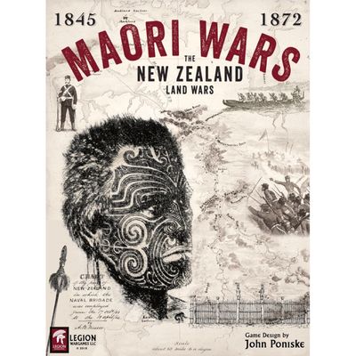 Maori Wars cover showing Māori portrait artwork, New Zealand map details, and Land Wars imagery.
