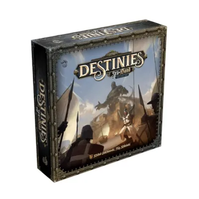 Destinies Sea of Sand expansion box front showing desert adventurers facing a giant Ifrit.