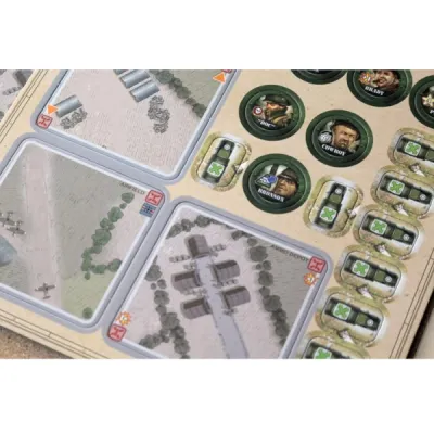 Heroes of Normandie Tactical Card Game battlefield board and unit marker close-up.