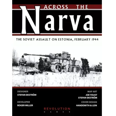 Across the Narva WWII wargame cover with German tank in winter terrain during the Soviet assault on Estonia.