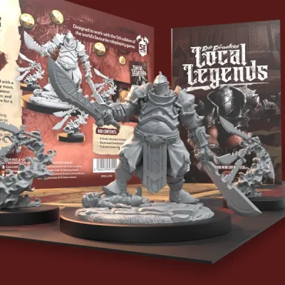 Epic Encounters Berserker miniature with sword and shield, shown with packaging and encounter booklet.