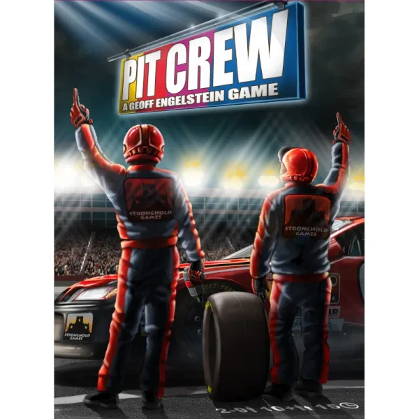 Pit Crew box front showing racing pit crew members beside a race car under stadium lights.