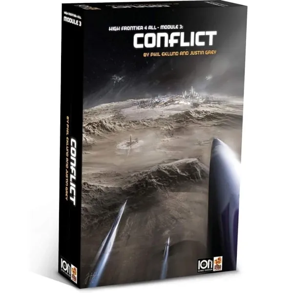 High Frontier 4 All Module 3 Conflict box front showing spacecraft approaching a developed lunar or planetary surface.