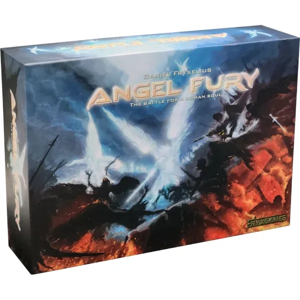 Angel Fury box front showing angels and demons clashing over a human soul.