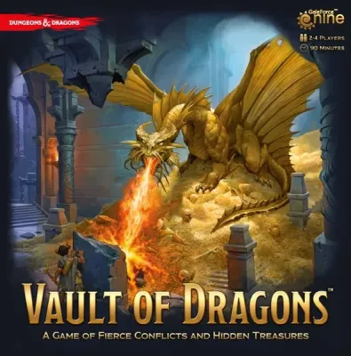 Dungeons & Dragons: Vault of Dragons Dungeons & Dragons Vault of Dragons box front showing a gold dragon breathing fire over hidden treasure.