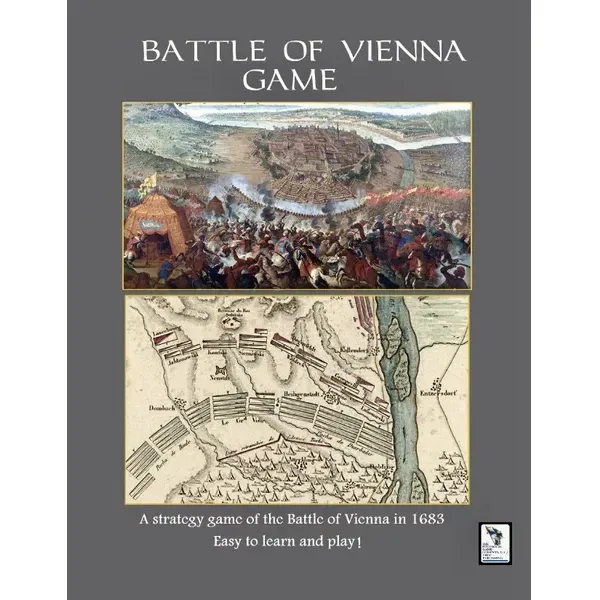 Battle of Vienna strategy game cover with 1683 siege artwork and historical battle map.