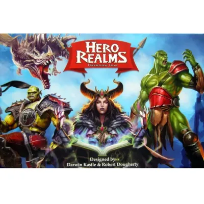 Hero Realms Deckbuilding Game Hero Realms Deckbuilding Game box with fantasy heroes, monsters and the Hero Realms logo.