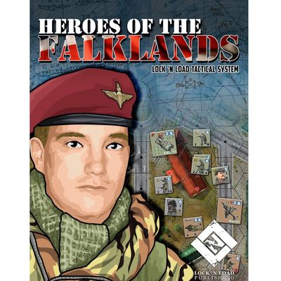 Heroes of the Falklands cover showing British paratrooper artwork with Falklands War tactical counters and map background.