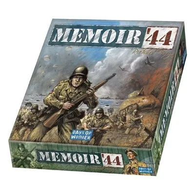 Memoir ’44 base game box with Allied soldiers, tanks and aircraft landing in Normandy.
