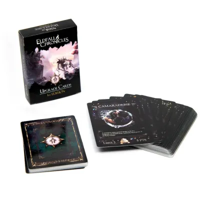 Eldfall Chronicles Upgrade Cards pack showing card box and upgrade card deck.