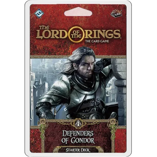 Defenders of Gondor Starter Deck for The Lord of the Rings Card Game with a Gondor warrior.