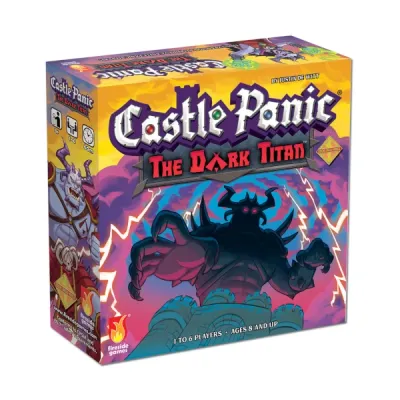 Castle Panic: The Dark Titan box front with shadowy monster attacking the castle.