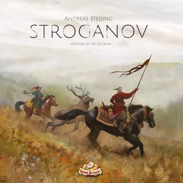 Stroganov box front with Cossack riders pursuing a stag across the Siberian landscape.