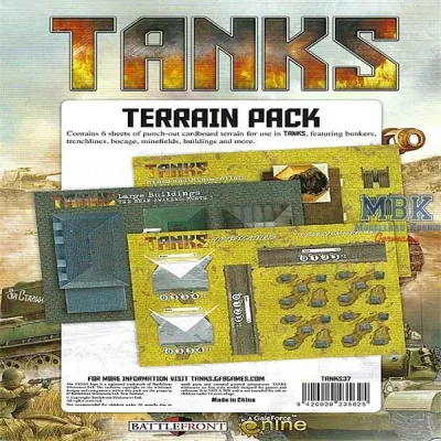 TANKS Terrain Pack with punch-out cardboard bunkers, bocage, minefields, buildings and obstacles.