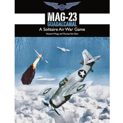 MAG-23: Guadalcanal solitaire air war game cover with U.S. fighter aircraft in Pacific combat.