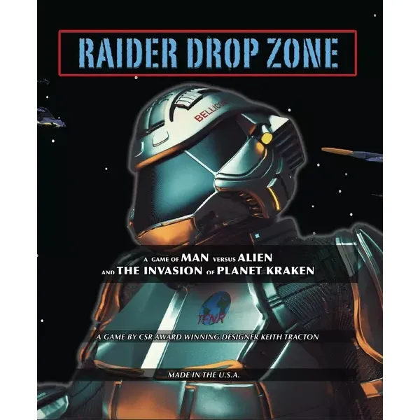 Raider Drop Zone cover art showing a futuristic Terran Raider helmet in space.
