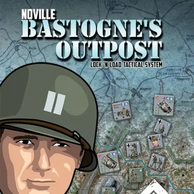 Noville: Bastogne’s Outpost cover with soldier illustration, counters, and tactical map background.