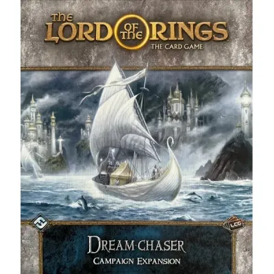 Dream-chaser Campaign Expansion box for The Lord of the Rings Card Game with a white ship at sea.