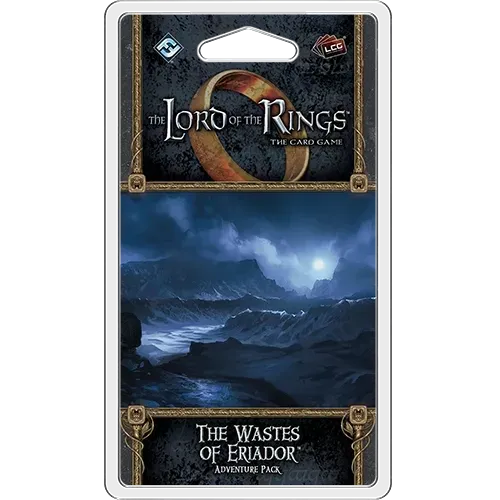 The Wastes of Eriador Adventure Pack for The Lord of the Rings Card Game with a dark mountain landscape.