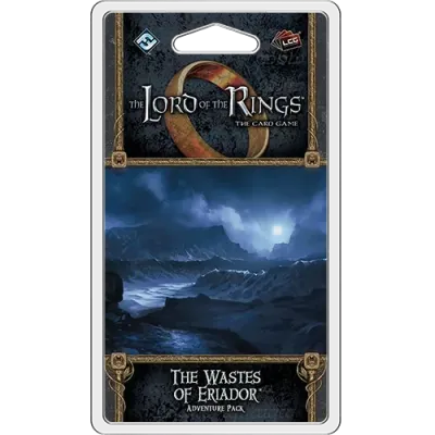 The Wastes of Eriador Adventure Pack for The Lord of the Rings Card Game with a dark mountain landscape.