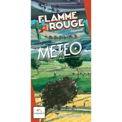 Flamme Rouge Meteo expansion box front showing cyclists racing through changing weather.