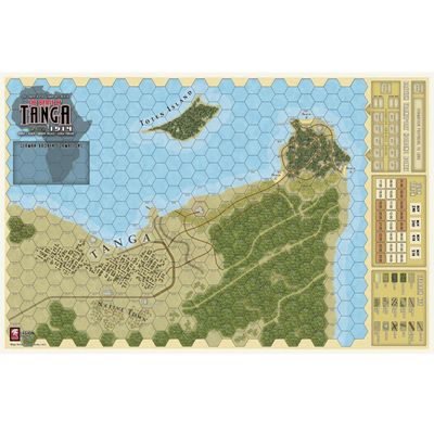 The Battle of Tanga, 1914 map overview showing the port, town, coastline, jungle, and terrain key.