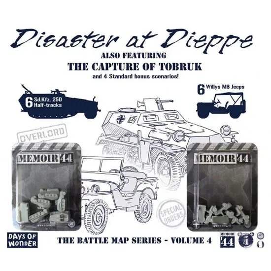 Memoir ’44: Disaster at Dieppe Battle Map expansion with Tobruk scenario, jeeps and half-tracks.
