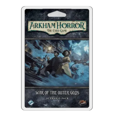 Arkham Horror: The Card Game – War of the Outer Gods Scenario Pack War of the Outer Gods Scenario Pack for Arkham Horror The Card Game with investigators fleeing through flooded streets.