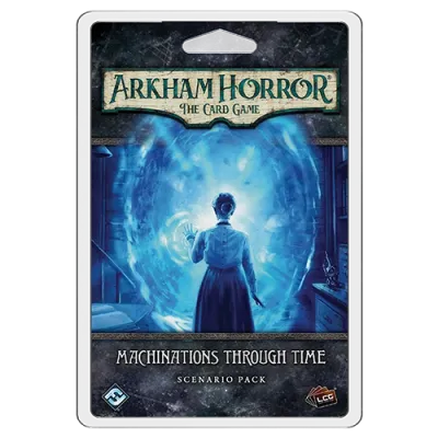 Arkham Horror: The Card Game – Machinations Through Time Scenario Pack Machinations Through Time Scenario Pack for Arkham Horror The Card Game with an investigator facing a glowing portal.